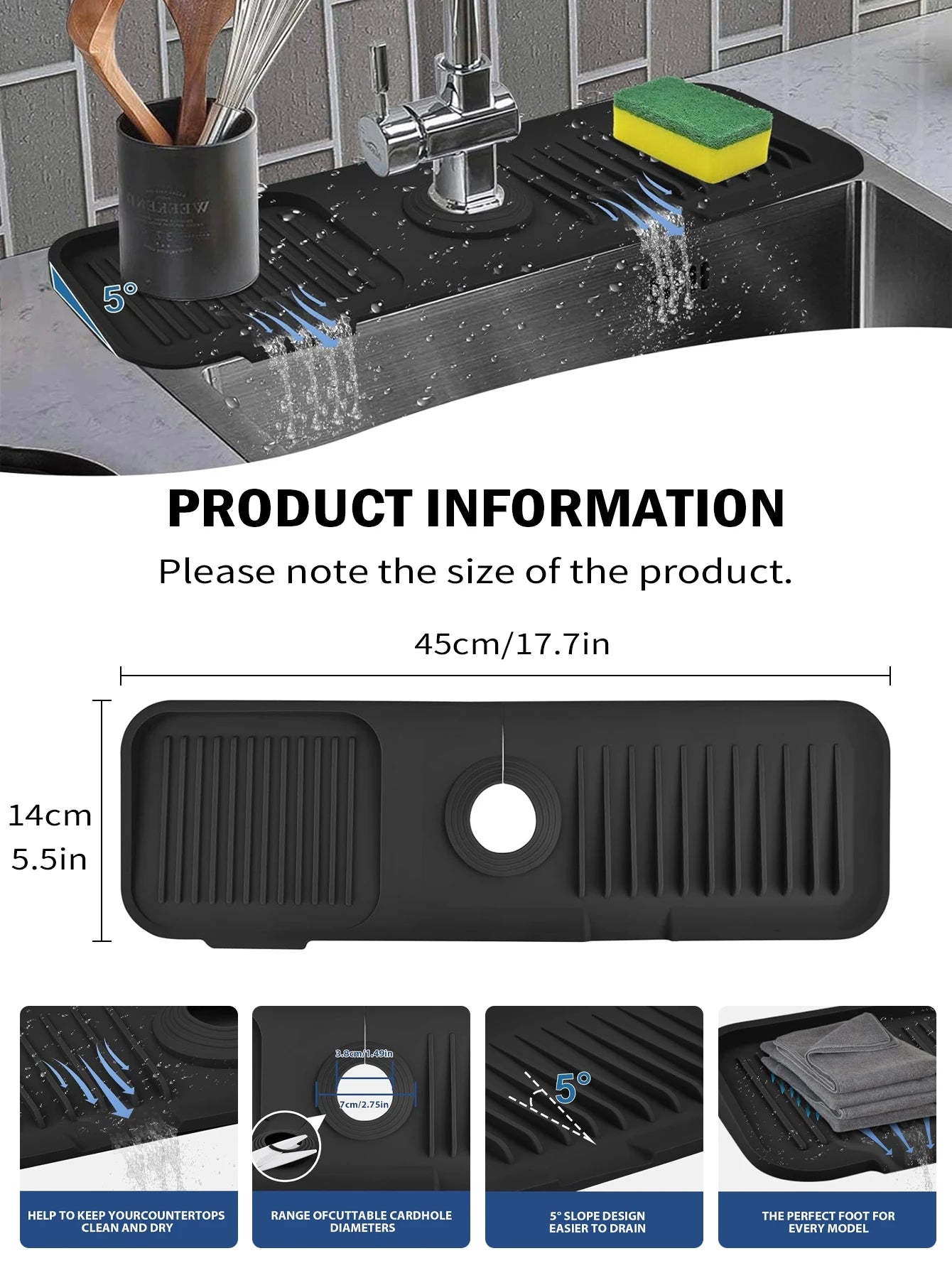 Leeseph Sink Protector: Absorbent Faucet Mat